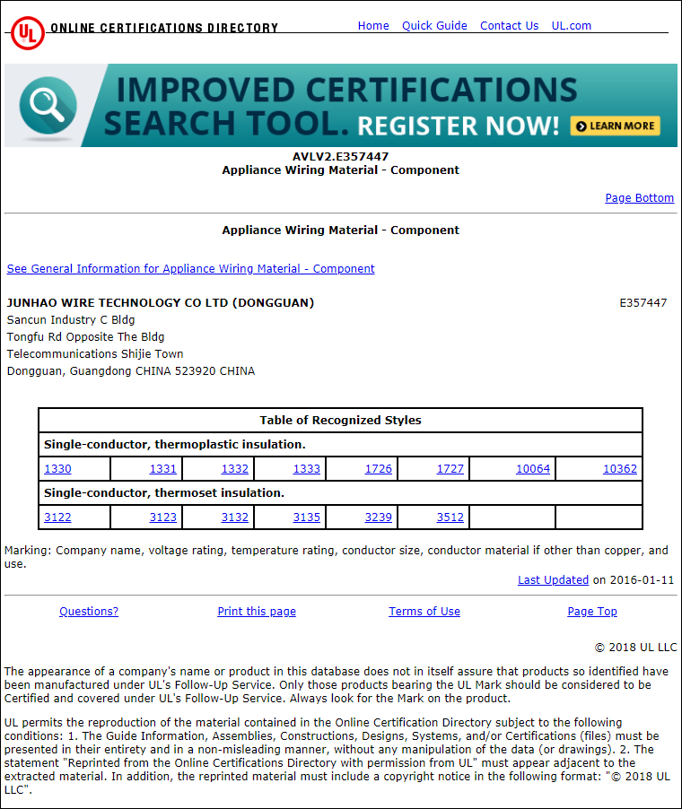 Junhao ul certification 